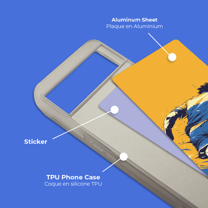 Coque sublimation 2D TPU pour Google Pixel 9Pro, 9 5G, 8A, 8, 7 Pro, 7, 6, 5, 4, 3XL, 3. La plaque arrière en aluminium dédiée à la sublimation permet la personnalisation de la coque.