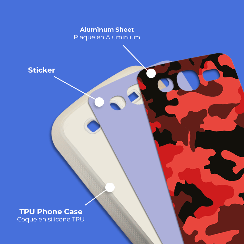 Coque sublimation 2D TPU pour Samsung Galaxy Grand 1. La plaque arrière en aluminium dédiée à la sublimation permet la personnalisation de la coque.