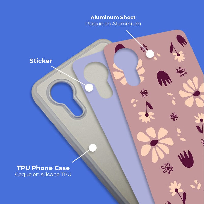 Coque sublimation 2D TPU pour Samsung Galaxy Xcover 5. La plaque arrière en aluminium dédiée à la sublimation permet la personnalisation de la coque.