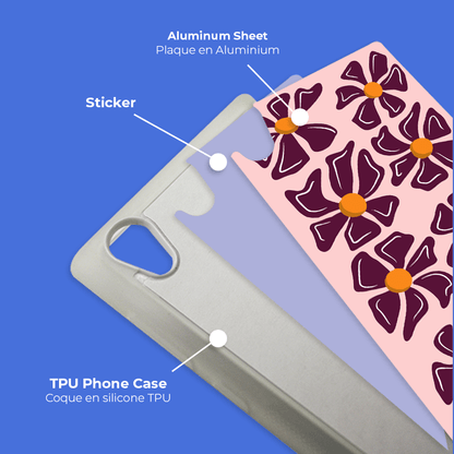 Coque sublimation 2D TPU pour Sony XPeria L3, L2. La plaque arrière en aluminium dédiée à la sublimation permet la personnalisation de la coque.