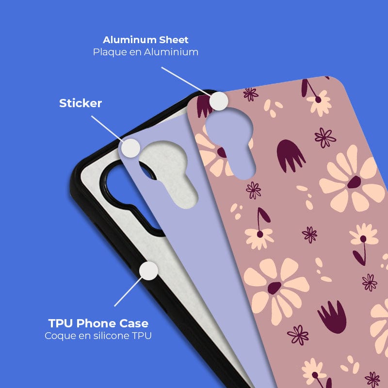 Coque sublimation 2D TPU pour Samsung Galaxy Xcover 5. La plaque arrière en aluminium dédiée à la sublimation permet la personnalisation de la coque.