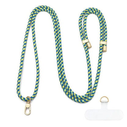 Cordon bariolé bleu et jaune adaptable à toutes les coques de téléphone