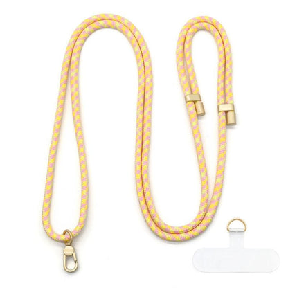 Cordon bariolé jaune vanille et rose clair adaptable à toutes les coques de téléphone