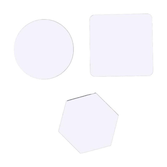 Dessous de verre à personnaliser en sublimation. Les sous-verres sont de forme carré ronde et haxagonale